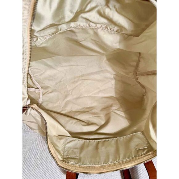 Dooney & Bourke Beige Nylon W/ Brown Leather Strap Zip Top Travel Bag - Picture 8 of 12